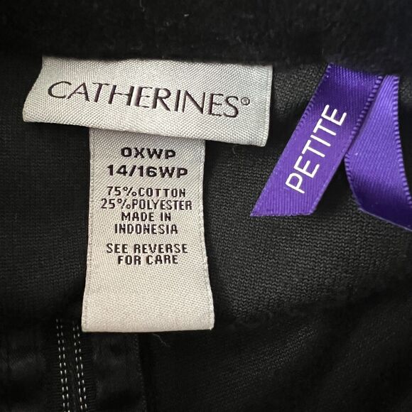 Catherines Jacket Womens 14/16W Petite Black Velour Quarter Zip‎ Pullover Casual - Picture 6 of 6